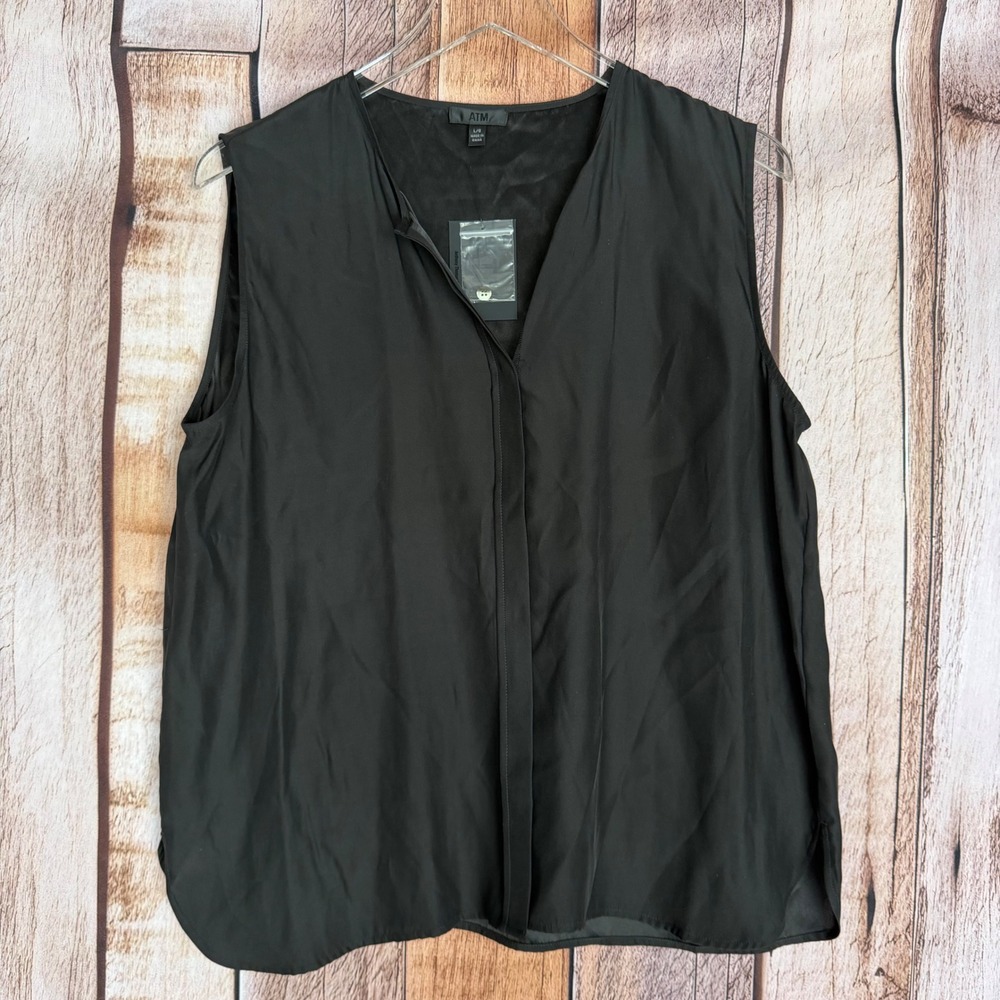 ATM Blouse Silk Sleeveless Black Anthony Thomas Melillo V Neck Minimalist L NWT